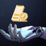 Robot hand and crypto coins